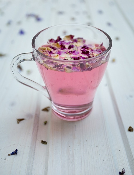 cup of tea with rose petals